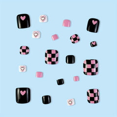 24pcs Checkboard & Heart Full Cover False Toe Nails
