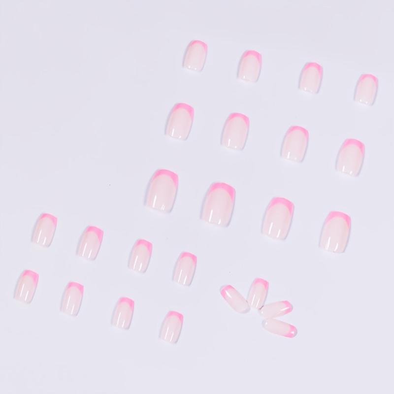 24 pcs Pink Square Press On Nails Full Cover False Nails for Women Easy to Apply