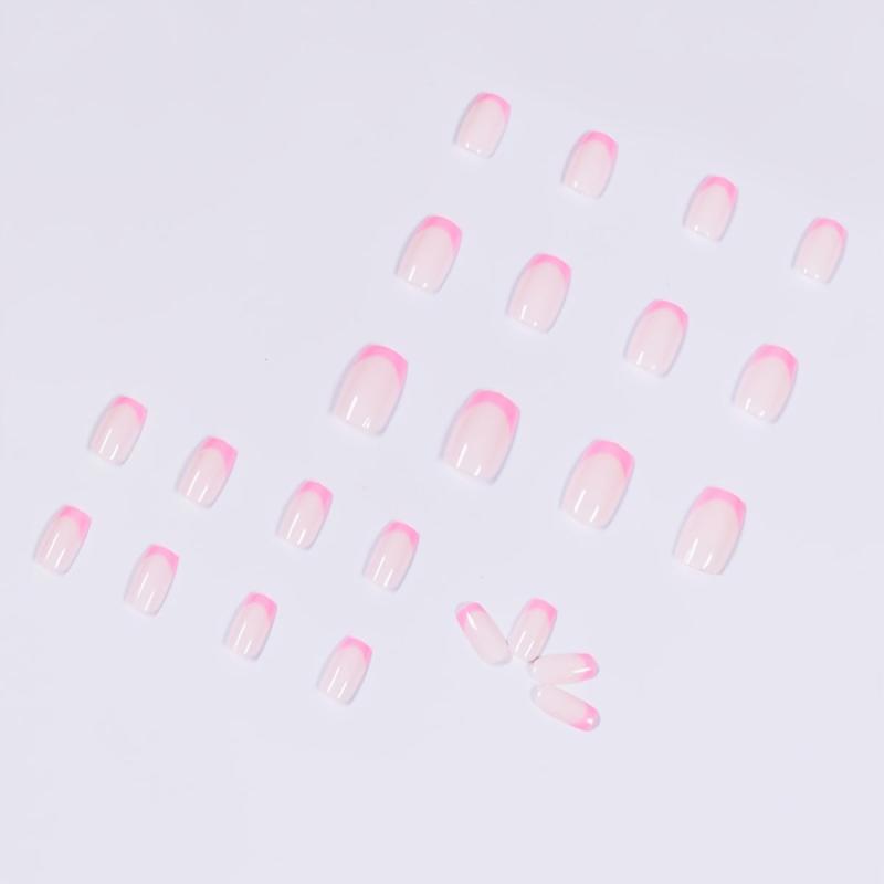 24 pcs Pink Square Press On Nails Full Cover False Nails for Women Easy to Apply