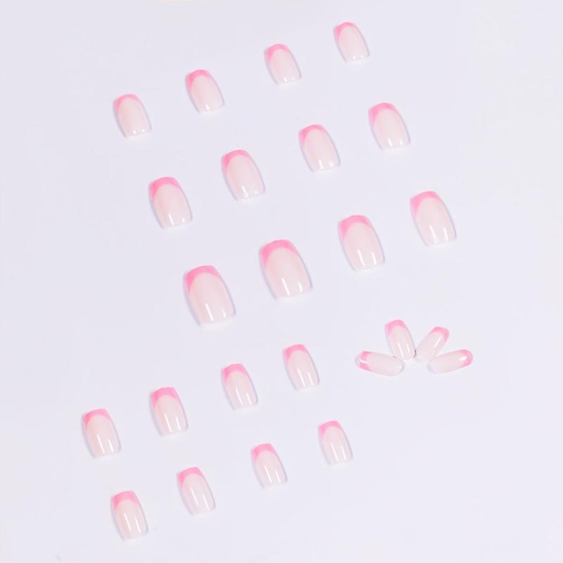 24 pcs Pink Square Press On Nails Full Cover False Nails for Women Easy to Apply