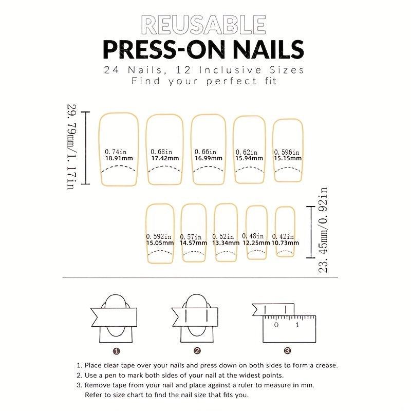 24pcs Glossy Wine Red False Nails For Weddings with Jelly Glue & Rub Strip