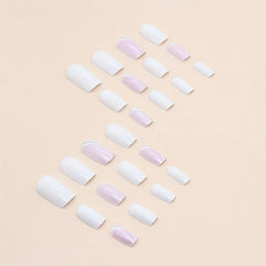 24pcs Milky Press On Nails with Glitter Line Medium Coffin Square False Nails