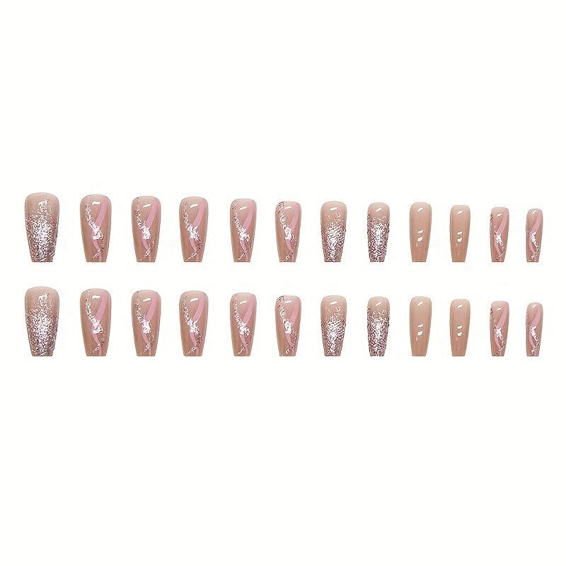 24 pcs Ballet Press On Nails Medium Glue On Nails with Pink Gradient Ins Style