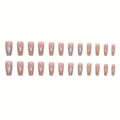 24 pcs Ballet Press On Nails Medium Glue On Nails with Pink Gradient Ins Style