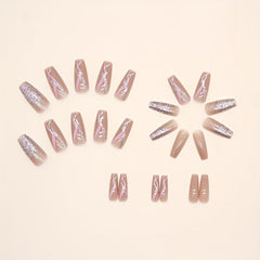 24 pcs Ballet Press On Nails Medium Glue On Nails with Pink Gradient Ins Style