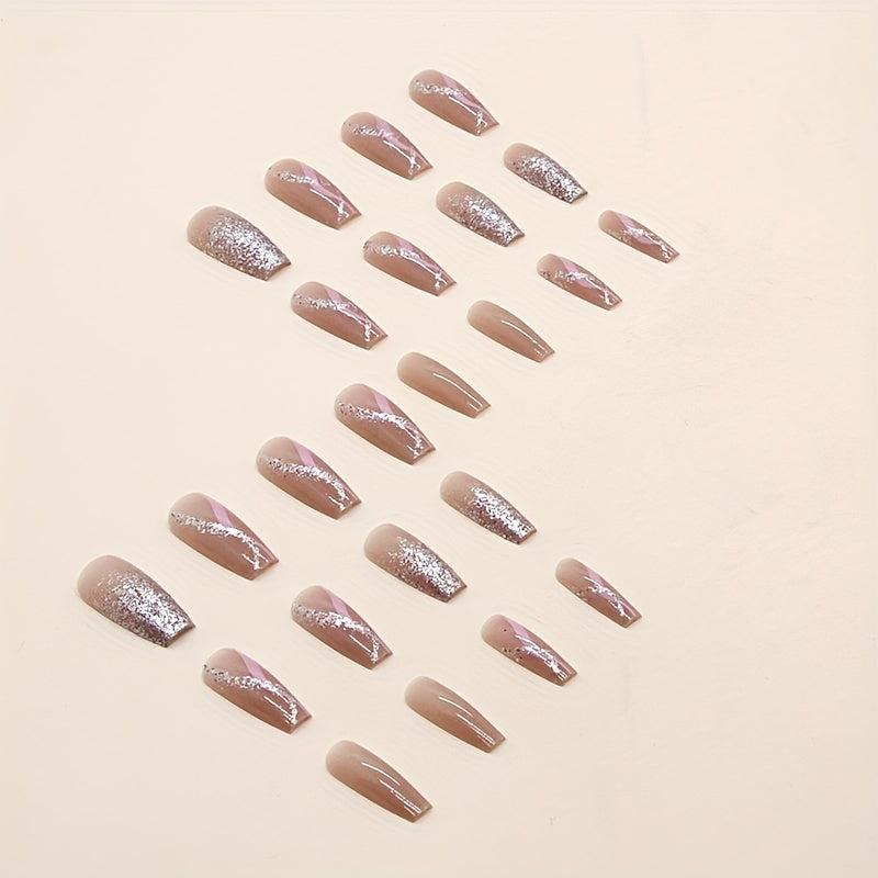 24 pcs Ballet Press On Nails Medium Glue On Nails with Pink Gradient Ins Style