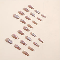 24 pcs Ballet Press On Nails Medium Glue On Nails with Pink Gradient Ins Style