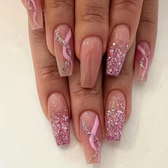 24 pcs Ballet Press On Nails Medium Glue On Nails with Pink Gradient Ins Style