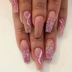 24 pcs Ballet Press On Nails Medium Glue On Nails with Pink Gradient Ins Style