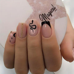 24pcs Glitter Press On Nails Full Cover Square False Nails with Line