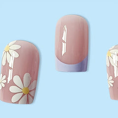 24 pcs Flower French Tip Press On Nails Square Acrylic False Nails Long Lasting