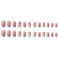 24 pcs Flower French Tip Press On Nails Square Acrylic False Nails Long Lasting