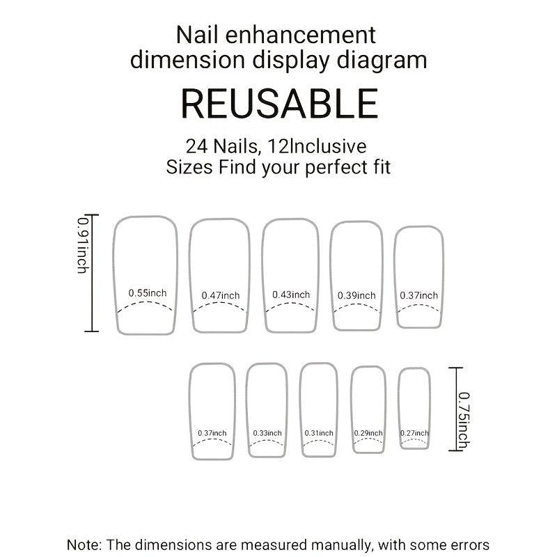 24 pcs Flower French Tip Press On Nails Square Acrylic False Nails Long Lasting