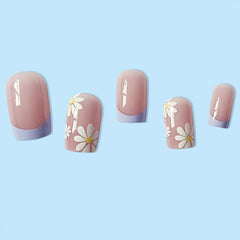 24 pcs Flower French Tip Press On Nails Square Acrylic False Nails Long Lasting
