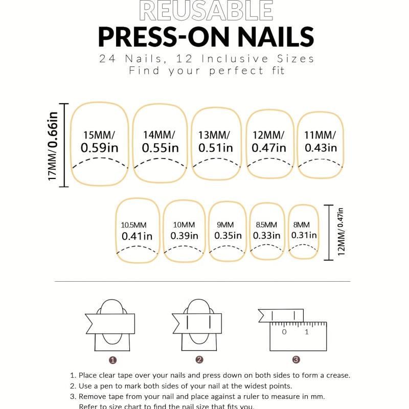 24pcs Short Square False Nails Glossy French Tip Press On Easy to Apply