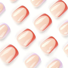 24pcs Short Square False Nails Glossy French Tip Press On Easy to Apply