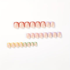 24pcs Short Square False Nails Glossy French Tip Press On Easy to Apply
