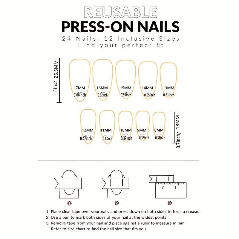 24pcs Pink Almond Press On Nails with Flower Designs and Glitter Sequins