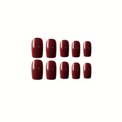24pcs Wine Red Press On Nails Full Cover False Nails