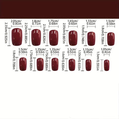 24pcs Wine Red Press On Nails Full Cover False Nails