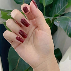 24pcs Wine Red Press On Nails Full Cover False Nails