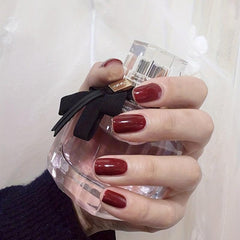 24pcs Wine Red Press On Nails Full Cover False Nails