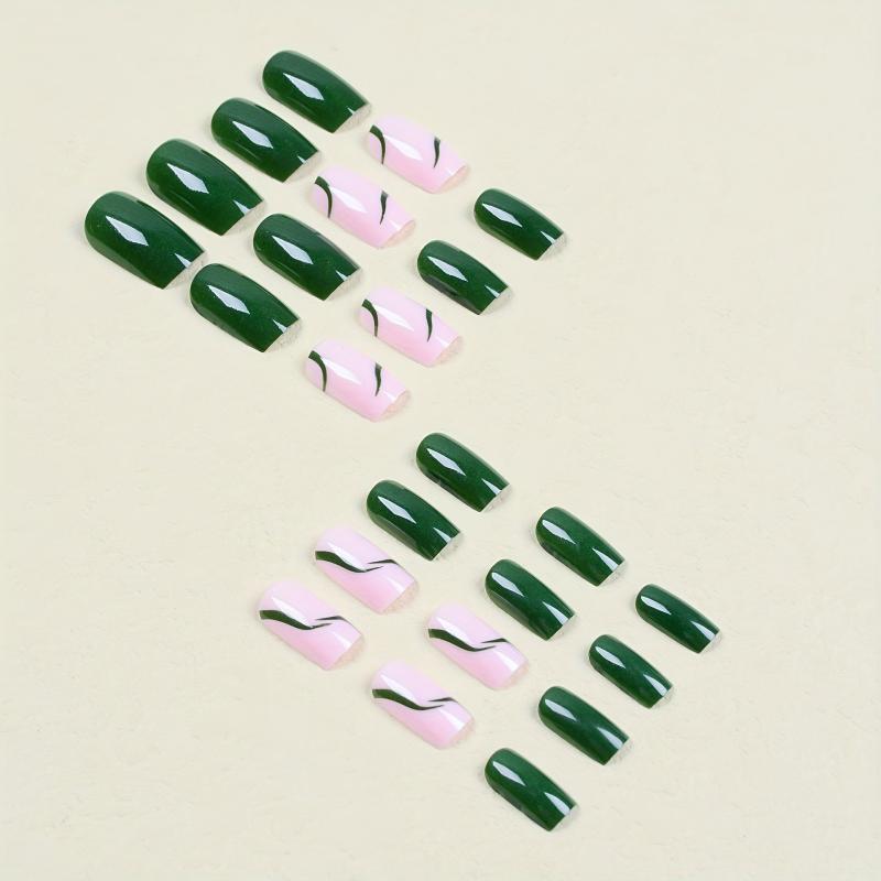 24pcs Green French Tip Press On Nails Acrylic False Nails with Glue