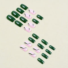 24pcs Green French Tip Press On Nails Acrylic False Nails with Glue