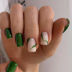 24pcs Green French Tip Press On Nails Acrylic False Nails with Glue