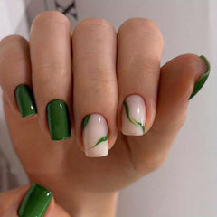 24pcs Green French Tip Press On Nails Acrylic False Nails with Glue