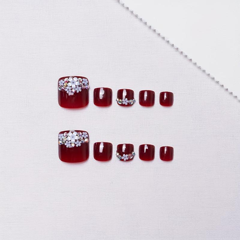 24 Glossy French Tips Press On Toenails for Women Full Coverage Acrylic Nails