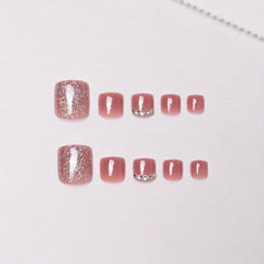 24 pcs Glittery Pink Press On Toe Nails Long Lasting Acrylic False Toenails