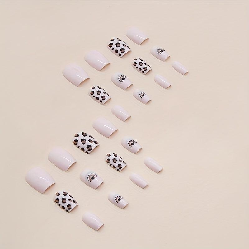 24Pcs Puppy Animal False Nail Glossy Full Cover Short Square Press on Nails