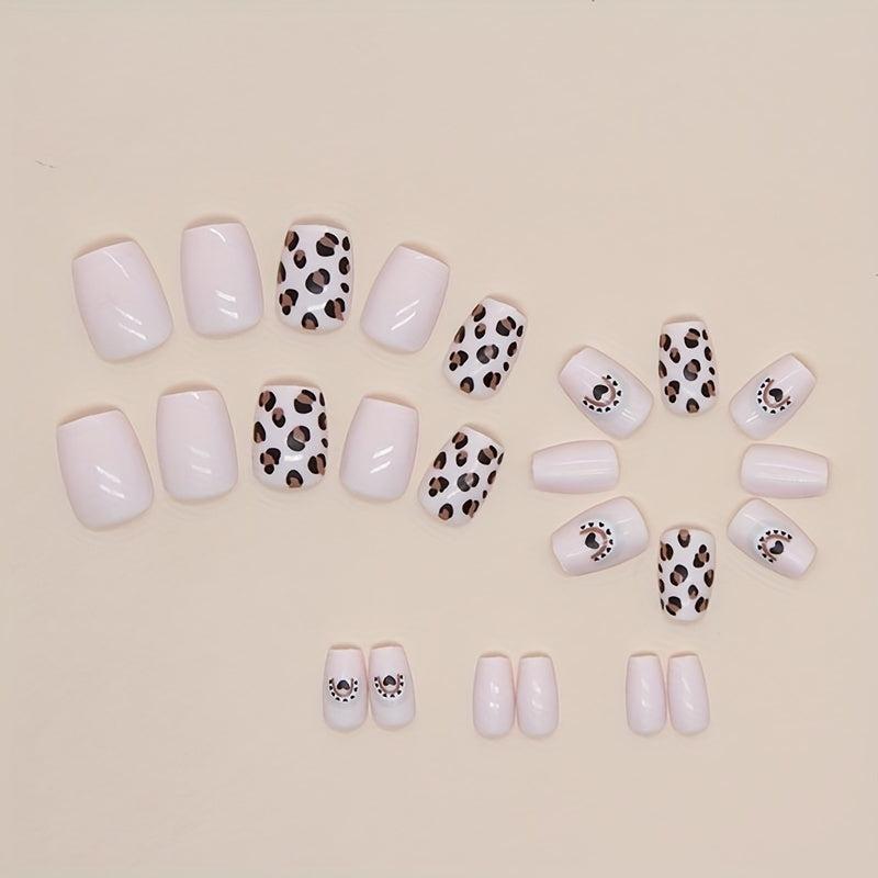24Pcs Puppy Animal False Nail Glossy Full Cover Short Square Press on Nails