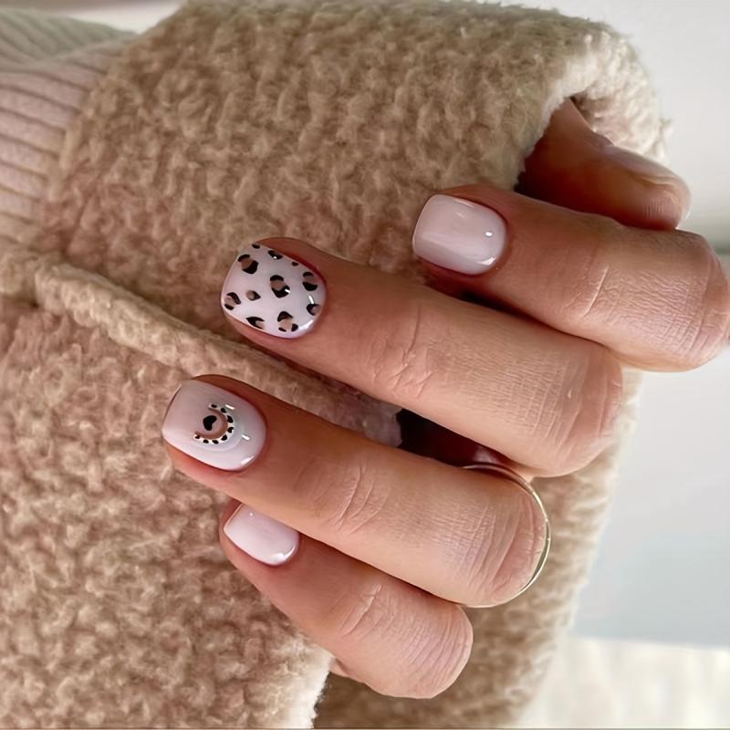 24Pcs Puppy Animal False Nail Glossy Full Cover Short Square Press on Nails