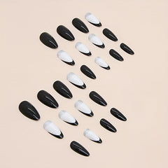 24pcs Silver Glitter Almond Press On Nails, Medium Length Full Cover False Nails