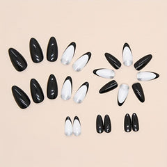 24pcs Silver Glitter Almond Press On Nails, Medium Length Full Cover False Nails