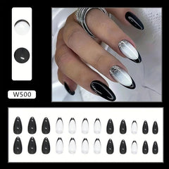 24pcs Silver Glitter Almond Press On Nails, Medium Length Full Cover False Nails