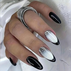24pcs Silver Glitter Almond Press On Nails, Medium Length Full Cover False Nails