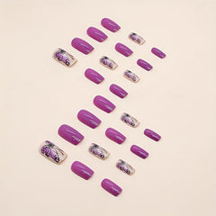 Bright Purple Gradient Butterfly Nail Set French Y2K Style Spring Summer