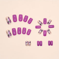 Bright Purple Gradient Butterfly Nail Set French Y2K Style Spring Summer