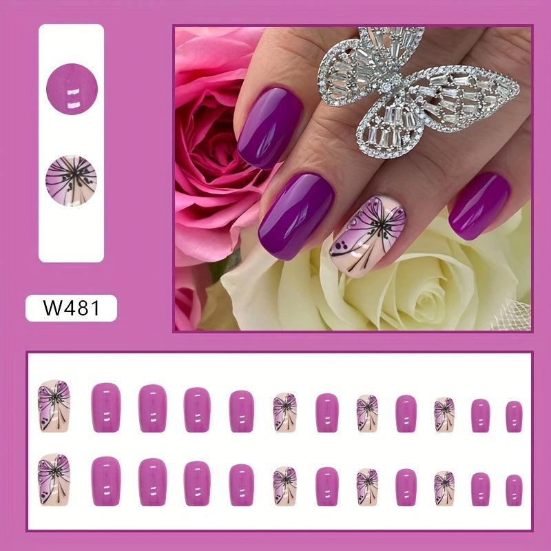 Bright Purple Gradient Butterfly Nail Set French Y2K Style Spring Summer