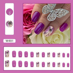 Bright Purple Gradient Butterfly Nail Set French Y2K Style Spring Summer