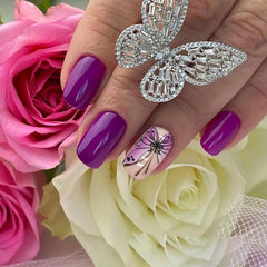 Bright Purple Gradient Butterfly Nail Set French Y2K Style Spring Summer