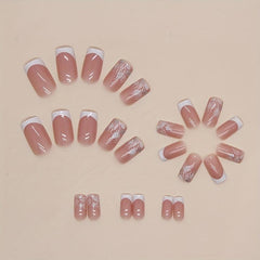 24pcs Leaves French Tip Press On Nails Nude Pink