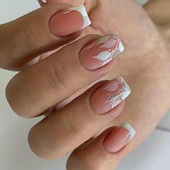 24pcs Leaves French Tip Press On Nails Nude Pink