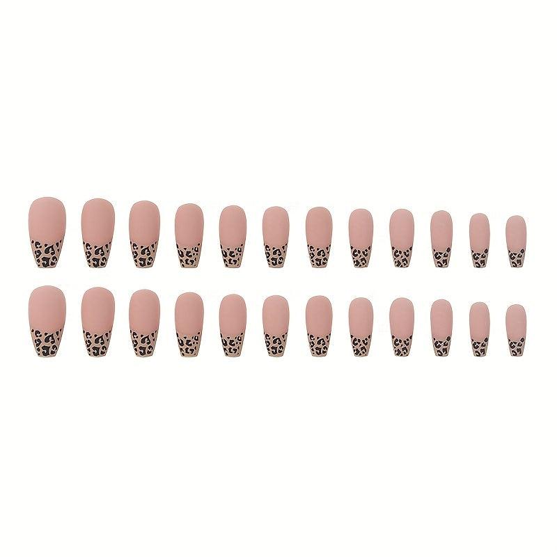 24 pcs Leopard Print French Ballerina Press On Nails Matte False Nails