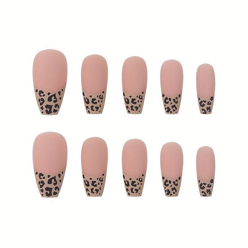 24 pcs Leopard Print French Ballerina Press On Nails Matte False Nails