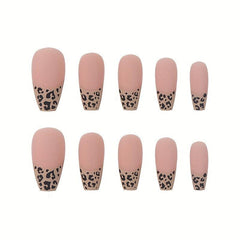 24 pcs Leopard Print French Ballerina Press On Nails Matte False Nails