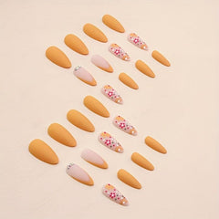 24pcs Yellow Retro Flower False Nails for Women
